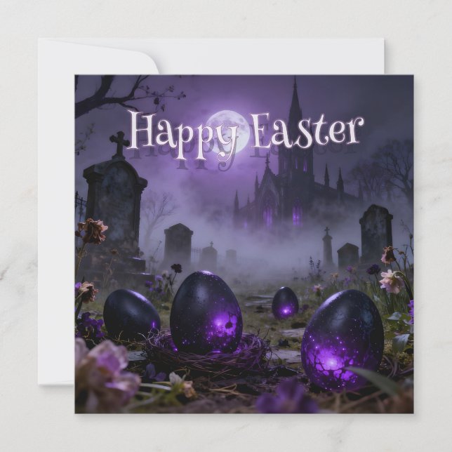 Dark Gothic Easter Scene with Glowing Eggs Card (Front)