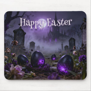 Dark Gothic Easter Scene with Glowing Eggs Mouse Pad