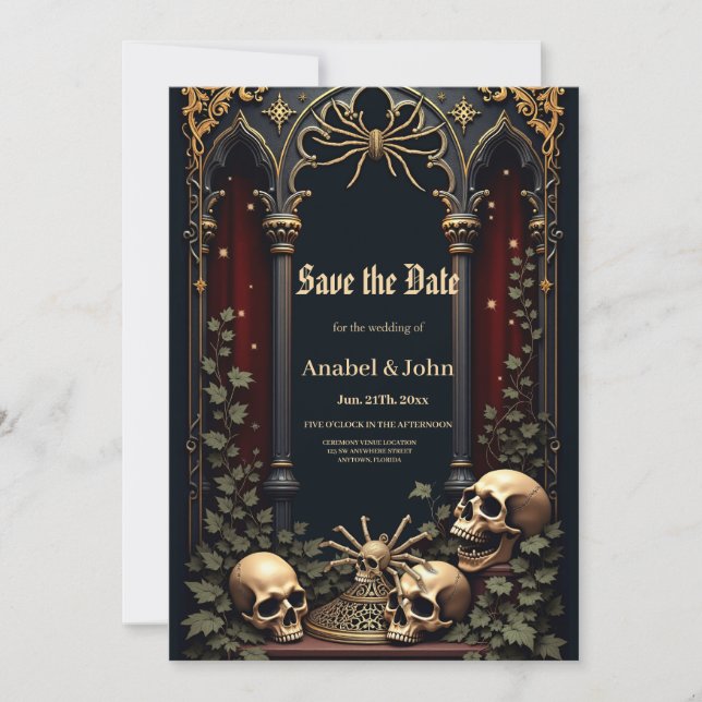 Dark Gothic Elegance. Stunning archway Save The Date (Front)