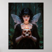Dark gothic fairy - goth winged girl in the forest