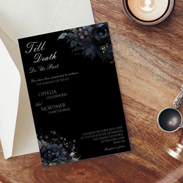 Dark Gothic Floral Black Till Death Wedding Invitation (Creator Uploaded)