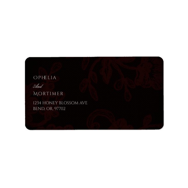 Dark Gothic Floral Black Wedding Address Label (Front)