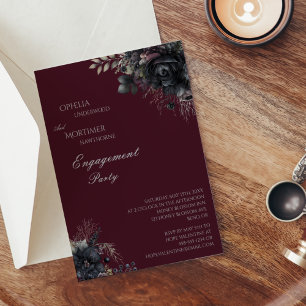 Dark Gothic Floral Burgundy Engagement Party Invitation