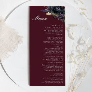 Dark Gothic Floral Burgundy Wedding Flat Menu