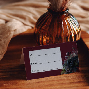 Dark Gothic Floral Burgundy Wedding Place Card