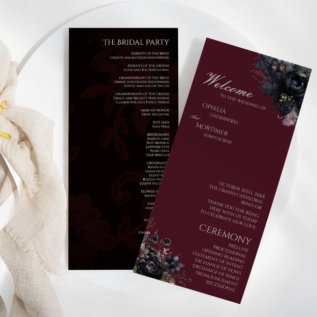 Dark Gothic Floral Burgundy Wedding Program (Creator Uploaded)