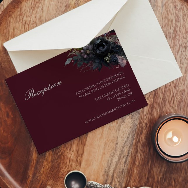 Dark Gothic Floral Burgundy Wedding Reception Enclosure Card (Creator Uploaded)