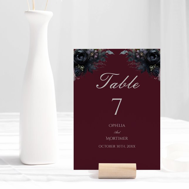 Dark Gothic Floral Burgundy Wedding Table Number (Creator Uploaded)
