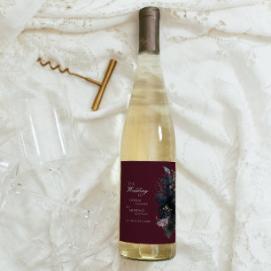 Dark Gothic Floral Burgundy Wedding Wine Label