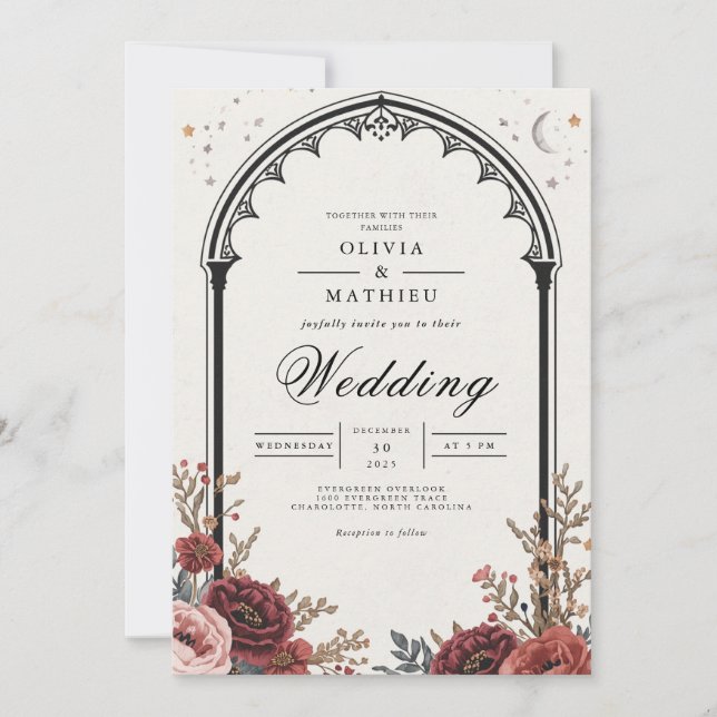 Dark Gothic Floral Romance Wedding Invitation (Front)