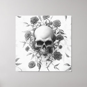 Dark Gothic Floral Rose Skull Canvas Print