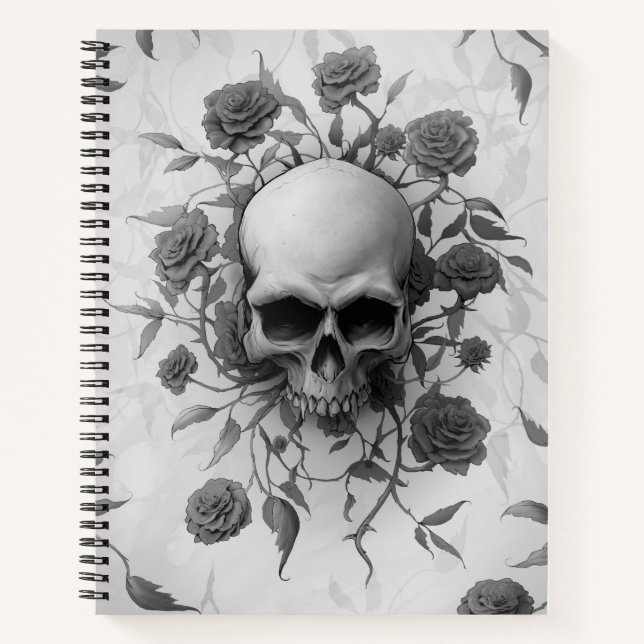 Dark Gothic Floral Rose Skull Notebook (Front)