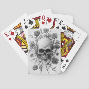 Dark Gothic Floral Rose Skull Playing Cards