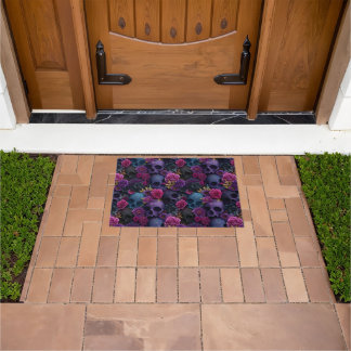Dark Gothic Floral Skull Seamless Pattern Doormat