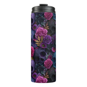 Dark Gothic Floral Skull Seamless Pattern Thermal Tumbler