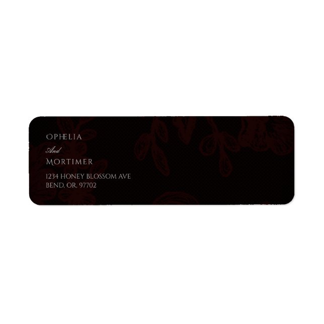 Dark Gothic Floral Wedding Return Address Label (Front)