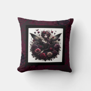 Dark Gothic Forest Fairy Floral Roses Burgundy Cushion