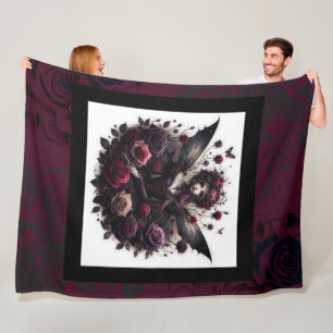 Dark Gothic Forest Fairy Floral Roses Burgundy Fleece Blanket