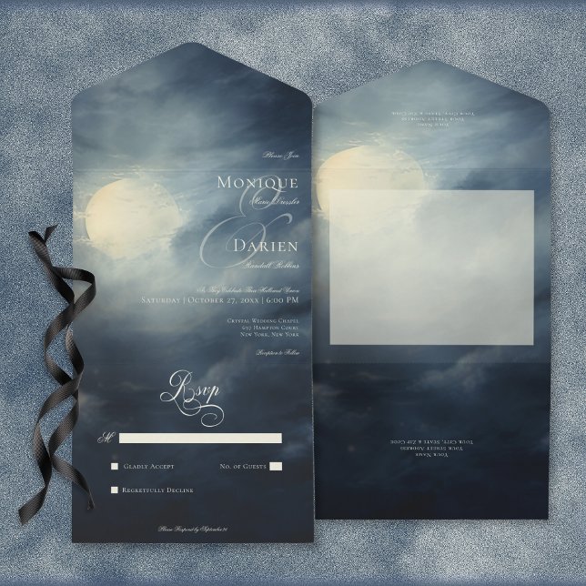 Dark Gothic Full Moon Night Sky No Dinner All In One Invitation (Dark Gothic Full Moon Night Sky No Dinner All In One Invitation)