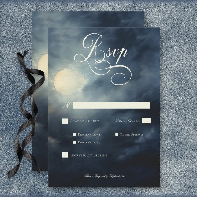 Dark Gothic Full Moon Night Sky Wedding Dinner RSVP Card (Dark Gothic Full Moon Night Sky Wedding Dinner RSVP Card)