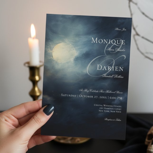 Dark Gothic Full Moon Night Sky Wedding Invitation (Creator Uploaded)