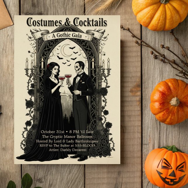 Dark Gothic Gala Costumes & Cocktails Halloween  Invitation (Creator Uploaded)