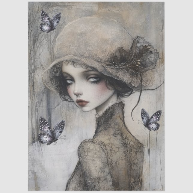 Dark Gothic Grunge Girl Decoupage Tissue Paper (Front)