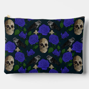 Dark Gothic Grungy Rose Vines Raven Skull blue Accessory Pouch