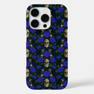 Dark Gothic Grungy Rose Vines Raven Skull blue iPhone 16 Pro Case