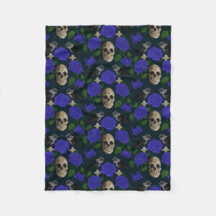 Dark Gothic Grungy Rose Vines Raven Skull blue Fleece Blanket