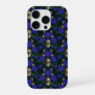Dark Gothic Grungy Rose Vines Raven Skull blue iPhone 16 Pro Case
