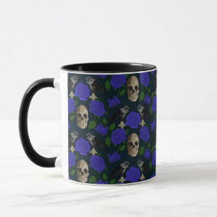 Dark Gothic Grungy Rose Vines Raven Skull blue Mug