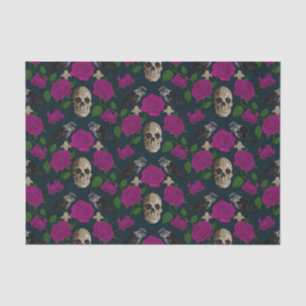 Dark Gothic Grungy Rose Vines Raven Skull pink Tissue Paper