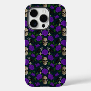 Dark Gothic Grungy Rose Vines Raven Skull purple iPhone 16 Pro Case