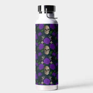 Dark Gothic Grungy Rose Vines Raven Skull purple Water Bottle