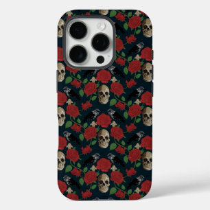Dark Gothic Grungy Rose Vines Raven Skull red iPhone 16 Pro Case
