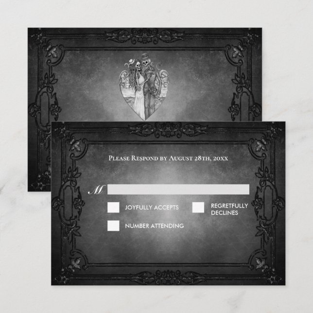 Dark Gothic Halloween Alternative Wedding RSVP Card (Front/Back)