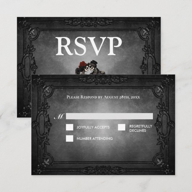 Dark Gothic Halloween Alternative Wedding RSVP Card (Front/Back)