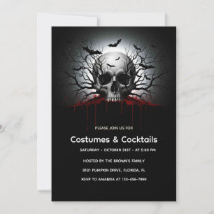 Dark Gothic Halloween Invitation Card Skull & Ba