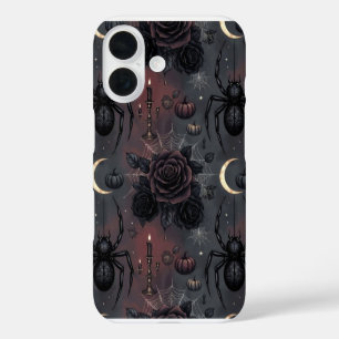 Dark Gothic Halloween Seamless Pattern: Spiders, B iPhone 16 Case