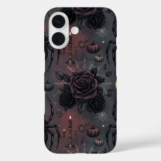 Dark Gothic Halloween Seamless Pattern: Spiders, B iPhone 16 Case