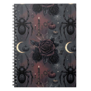 Dark Gothic Halloween Seamless Pattern: Spiders, B Notebook