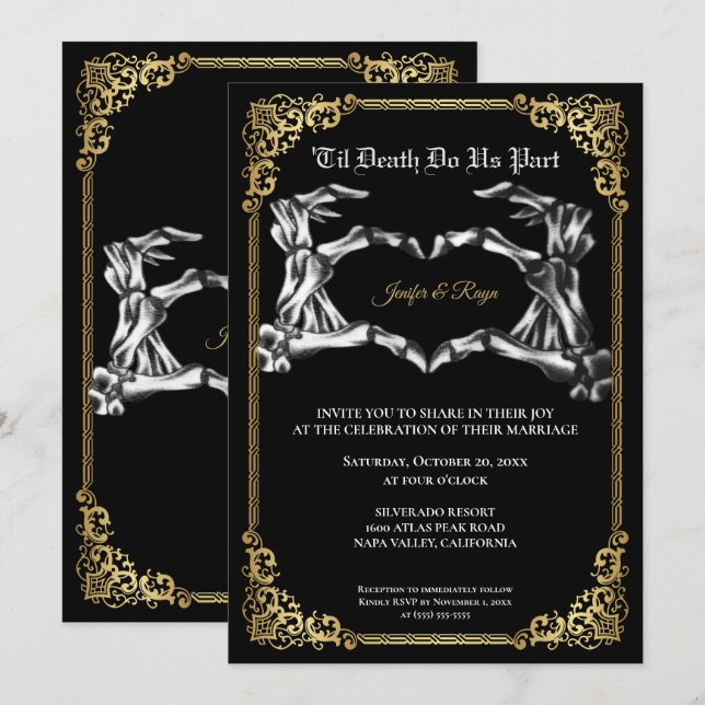 Dark Gothic Halloween skeleton wedding Invitation (Front/Back)
