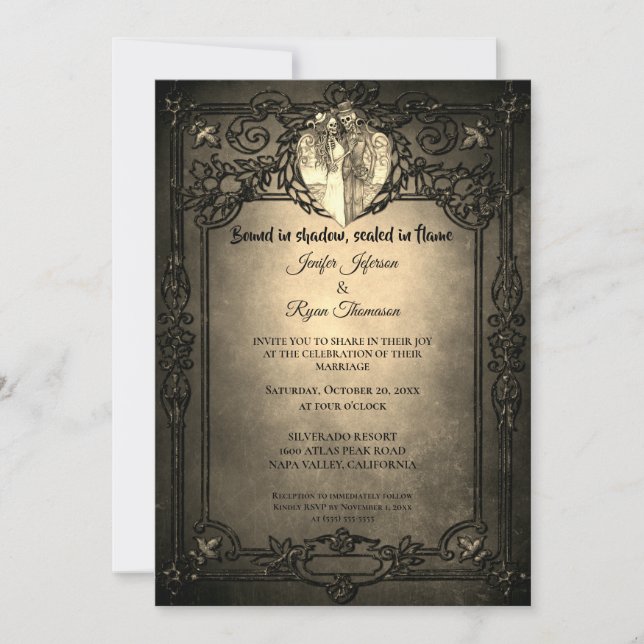 Dark Gothic Halloween wedding Invitation (Front)