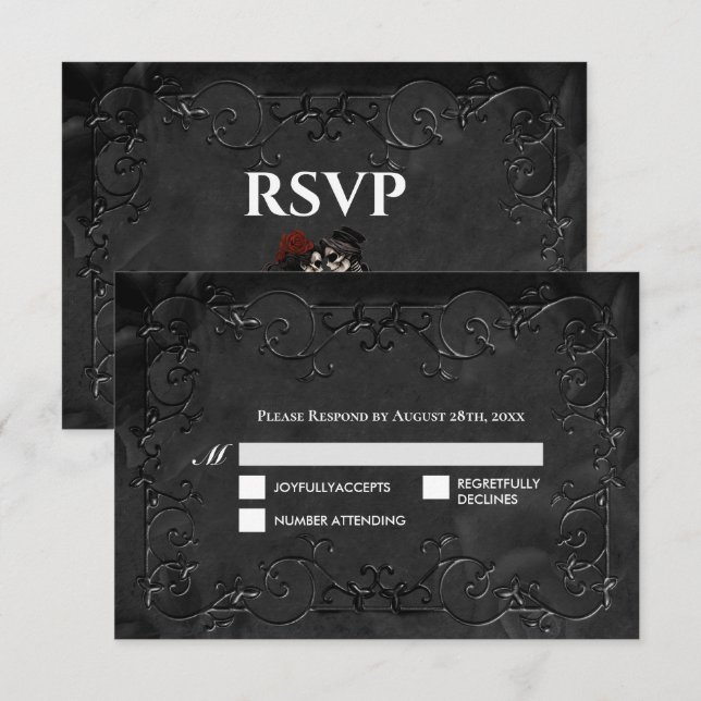 Dark Gothic Halloween Wedding RSVP Card (Front/Back)