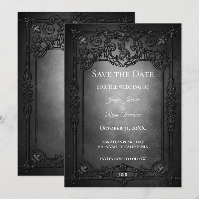 Dark Gothic Halloween wedding save the date Announcement (Front/Back)