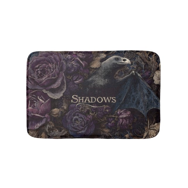 Dark Gothic Illustration of Bird-Bat Creature  Bath Mat (Front)