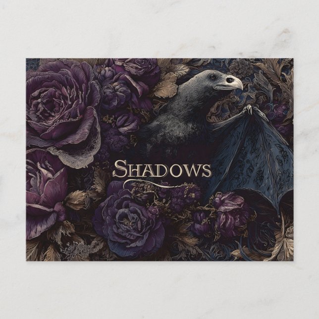 Dark Gothic Illustration of Bird-Bat Creature  Postcard (Front)