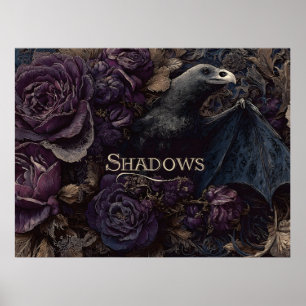 Dark Gothic Illustration of Bird-Bat Creature Poster