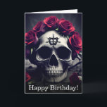 Dark Gothic Macaber Rose Skull Birthday Card<br><div class="desc">A dark and gothic painting of a human skull surrounded by pale gothic roses and petals, featuring a creepy desaturated gothic atmosphere and otherworldly atmosphere, this birthday card is perfect for lovers of dark gothic skulls and dark romantic gothic flowers and roses, giving a unique birthday message with this unique...</div>